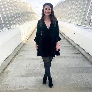 Black velvet deep v dress